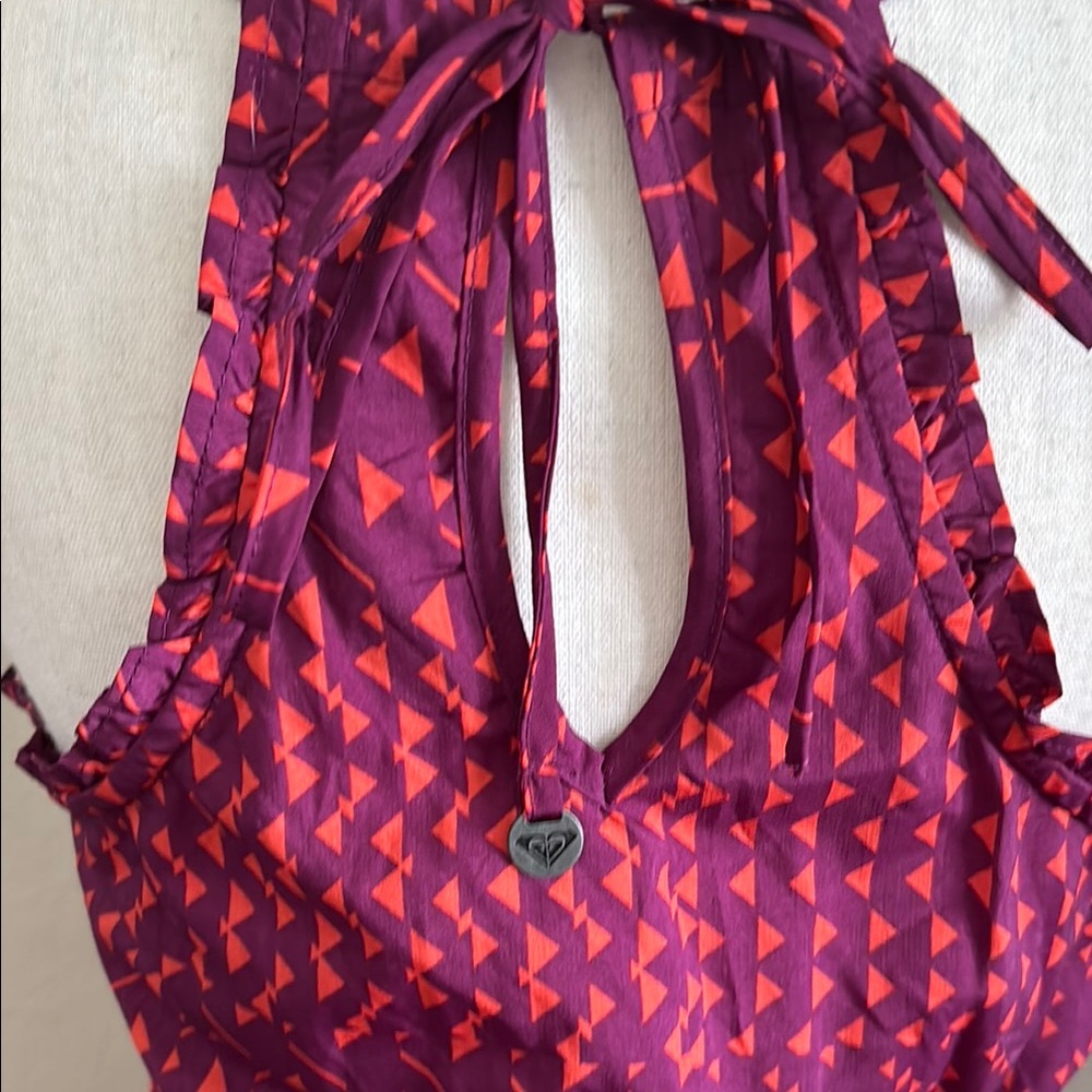Roxy Tie-Back Patterned Keyhole Spaghetti Strap Ruffle Sundress - Picture 4 of 6